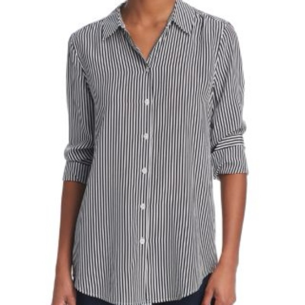 Equipment Essentials Silk Striped Black and White Top
